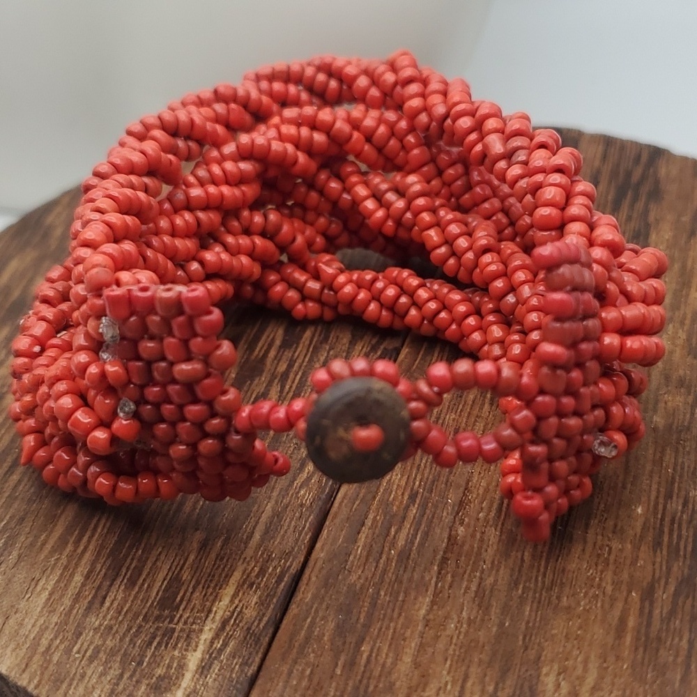 B2107 southwestern seed beaded Crimson multi tier bracelet